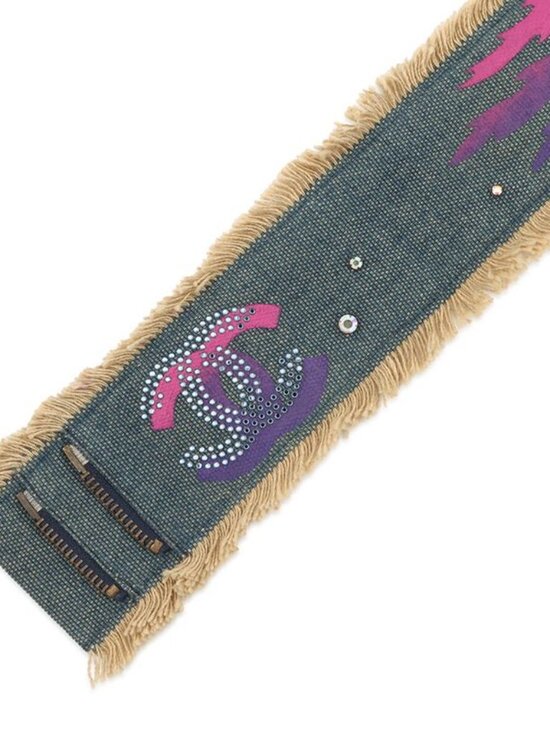 Chanel Belt CC Logo Rhinestone Denim 01 main image 4